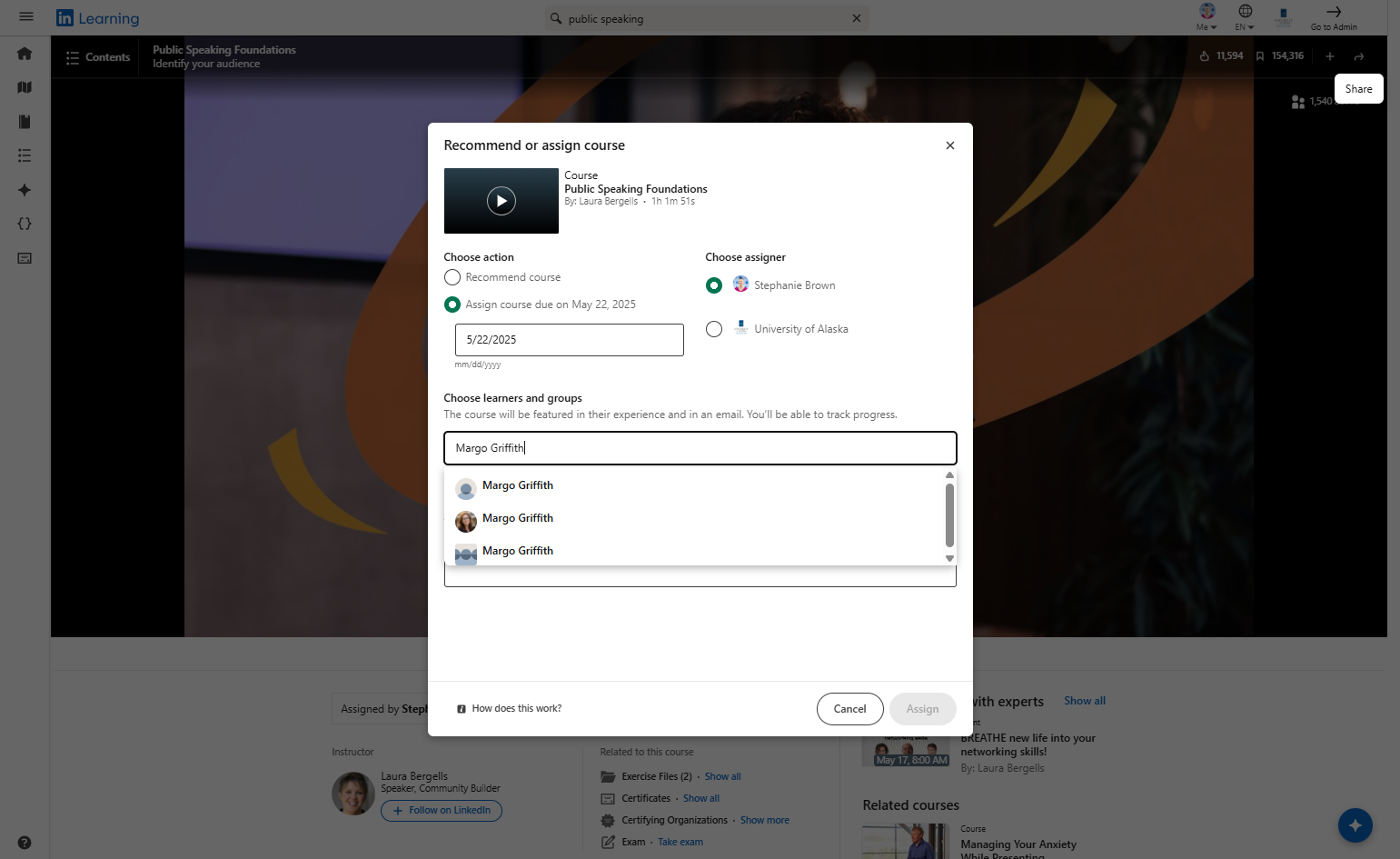 Under Choose Learners and groups, type your name in the text box.