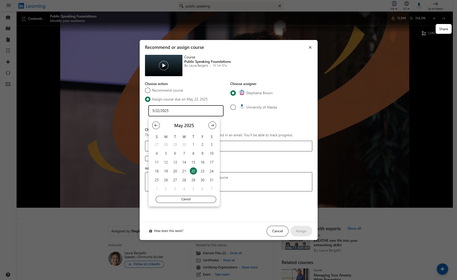 Change the assignment due date in the calendar pop-out to desired date.