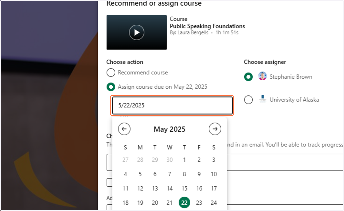 Change the assignment due date in the calendar pop-out to desired date.
