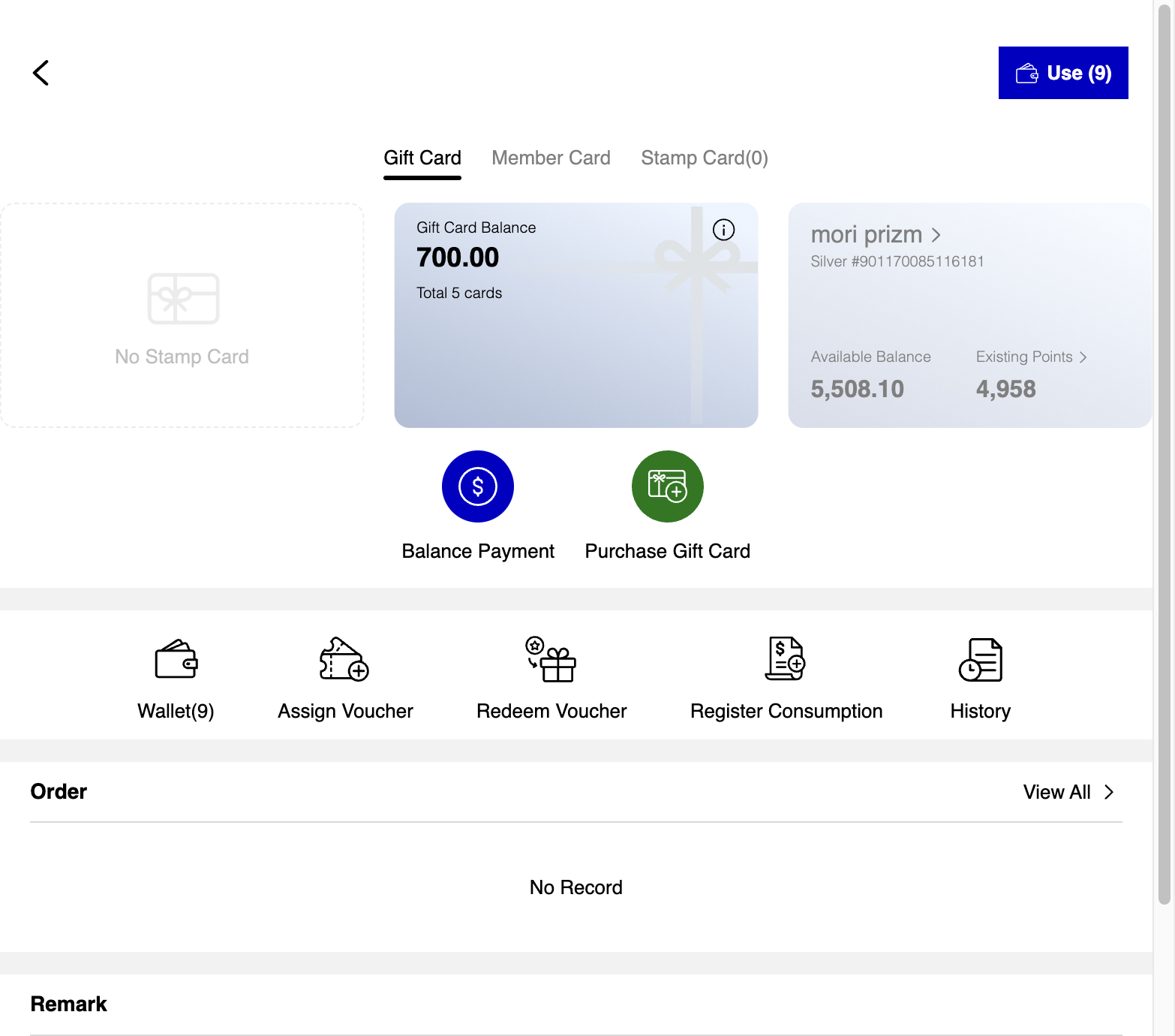 A. Click on Gift Card B. Click on Balance Payment