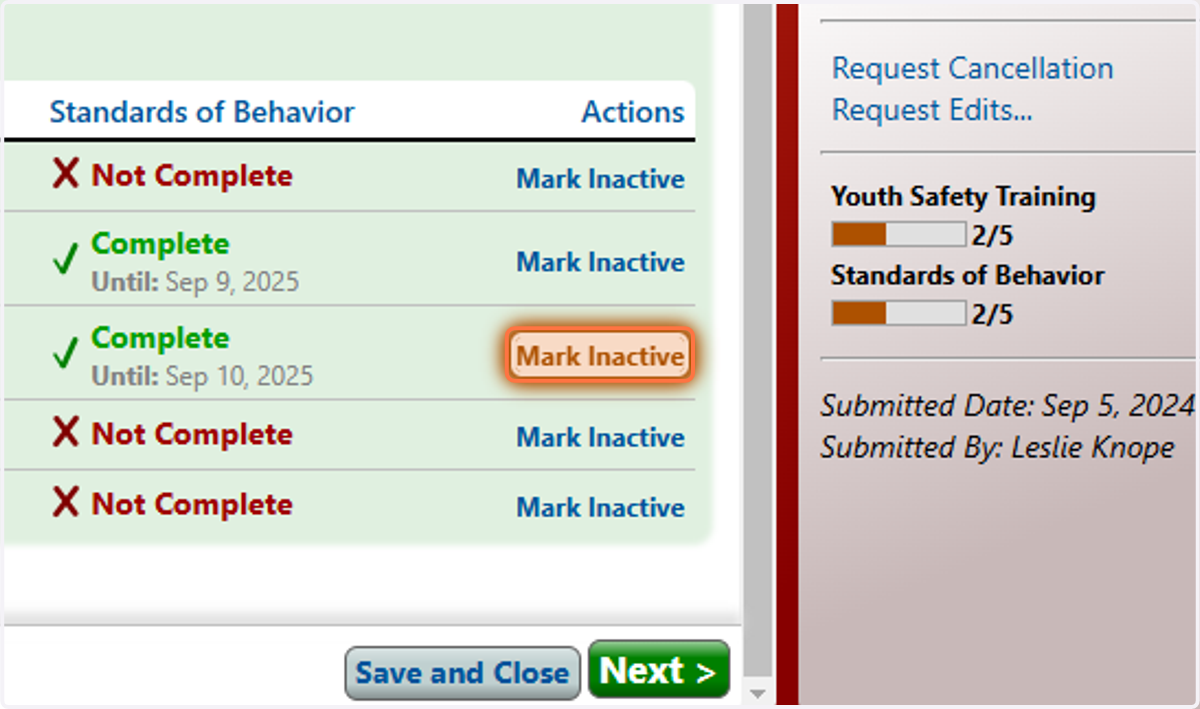 Click on Mark Inactive