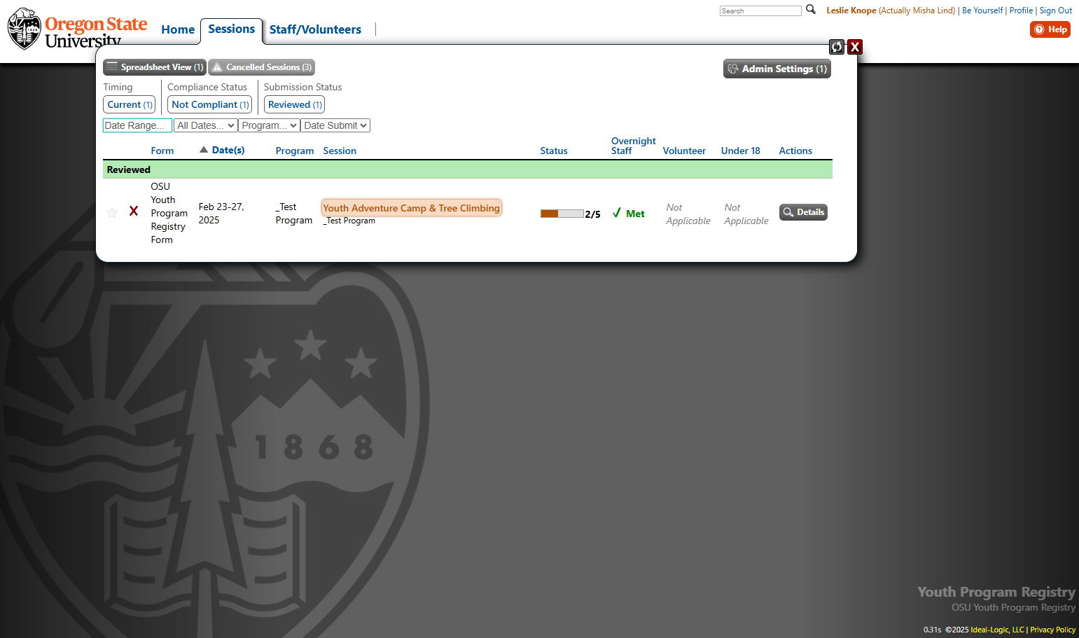 Click on the name of the session you want to edit