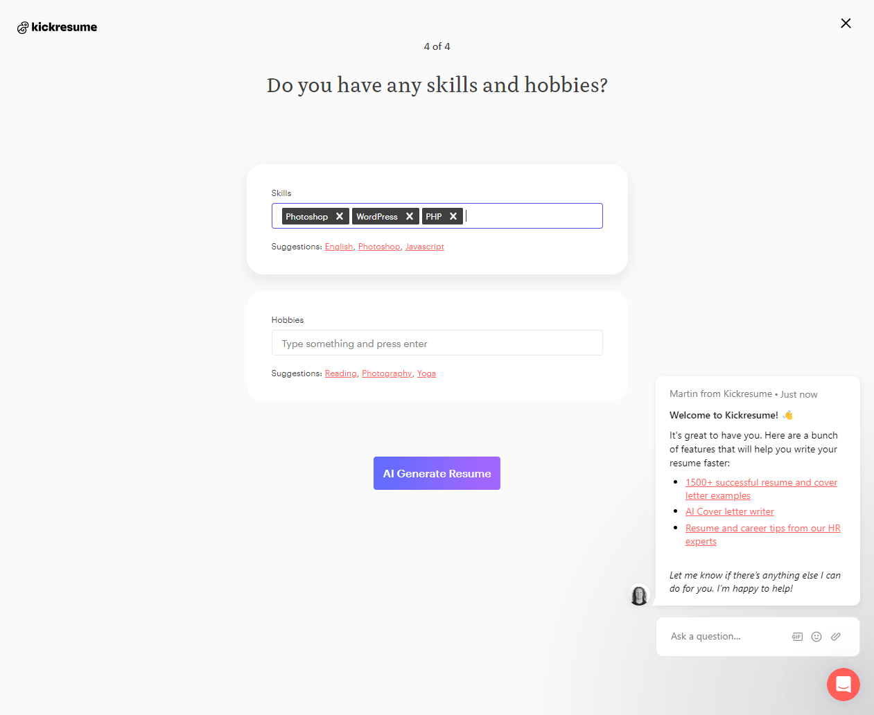 Click on "Type something" - type ONE skill then press ENTER (no commas). Repeat