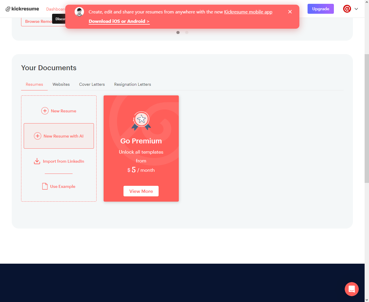 Click on New Resume with AI
