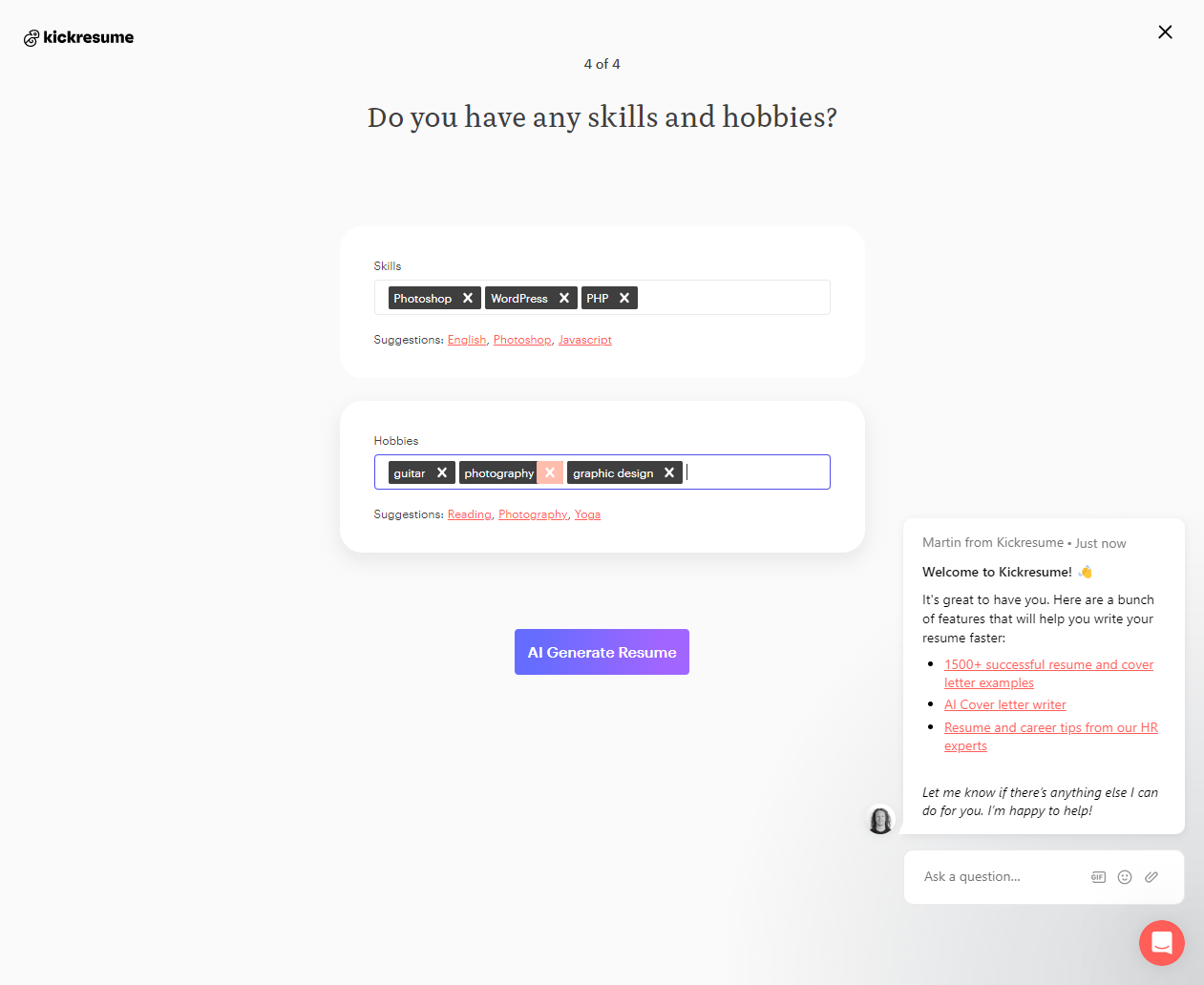 Click on AI Generate Resume