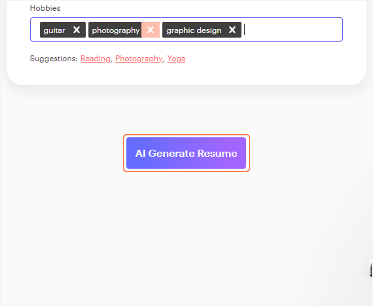 Click on AI Generate Resume