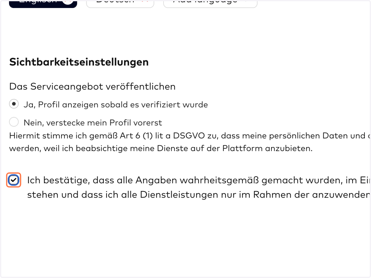 BESTÄTIGUNG: Bitte bestätige deine Angaben.