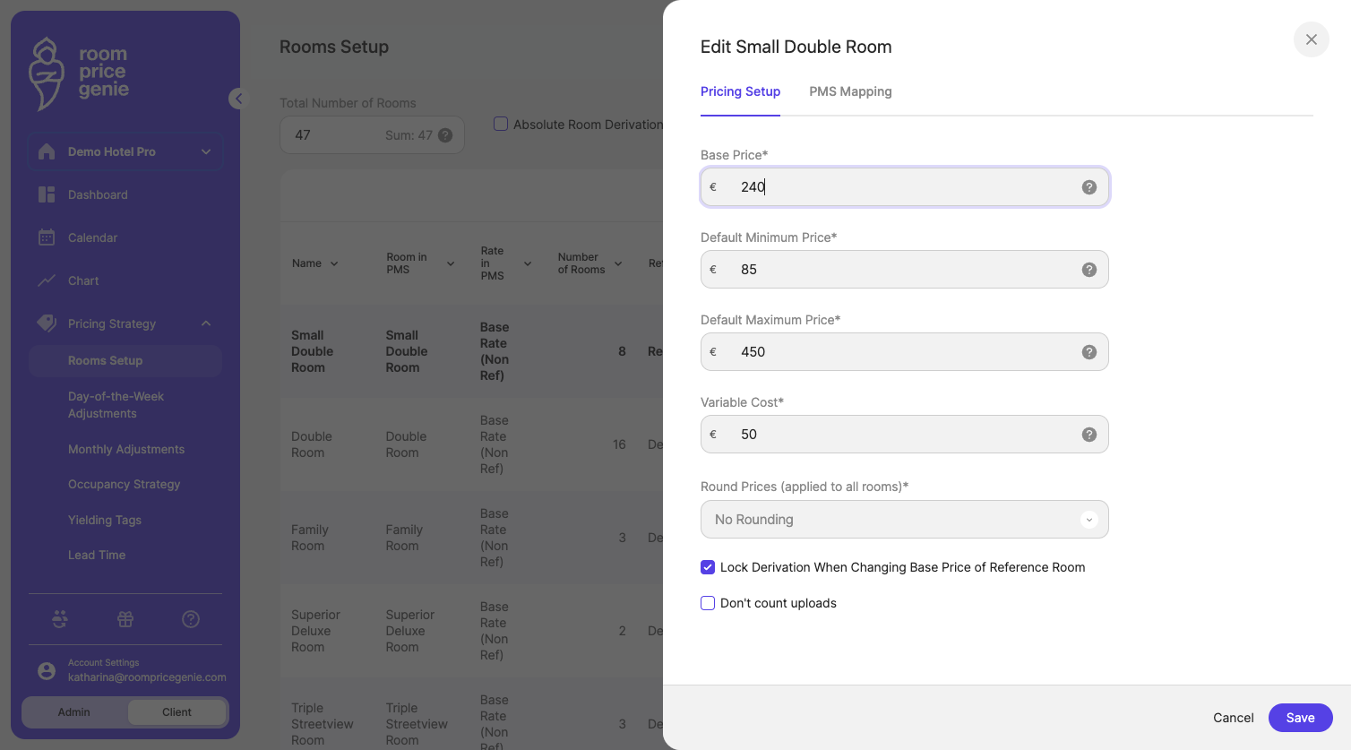 In the tab "Pricing Setup", update the Base Price