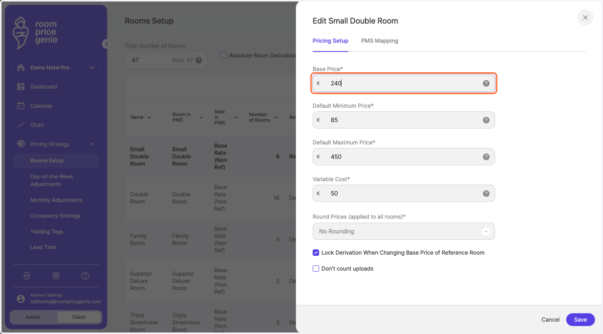 In the tab "Pricing Setup", update the Base Price