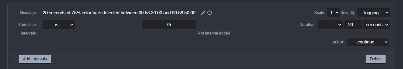 edit the message, and type "20 seconds of 75% color bars between 00:58:30:00 and 00:58:50:00".