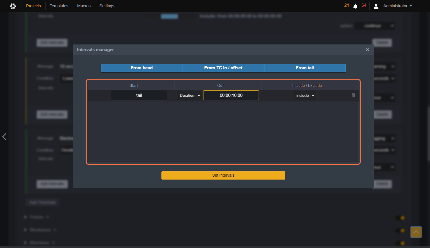 Select duration and Type "00:00:10:00".