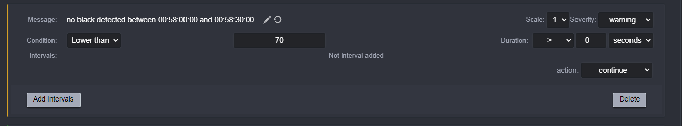 Now customize your message adding a text such as: "no Black detected from 00:58:00:00 to 00:58:30:00".
