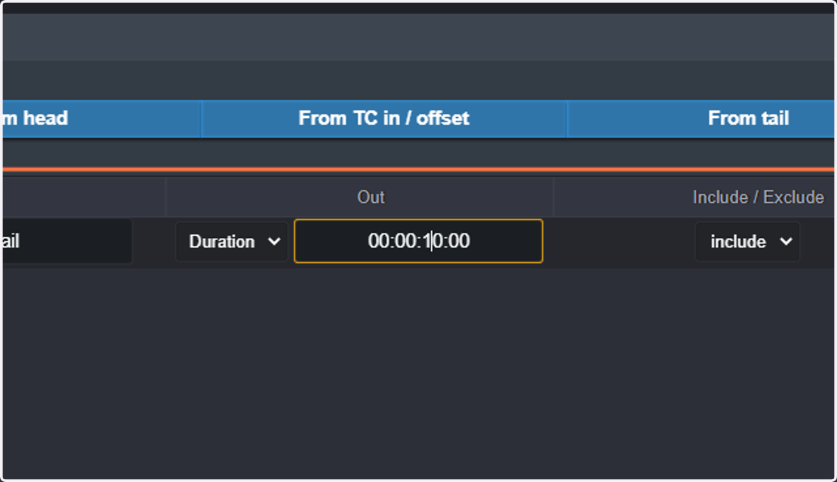 Select Duration and Type "00:00:10:00".