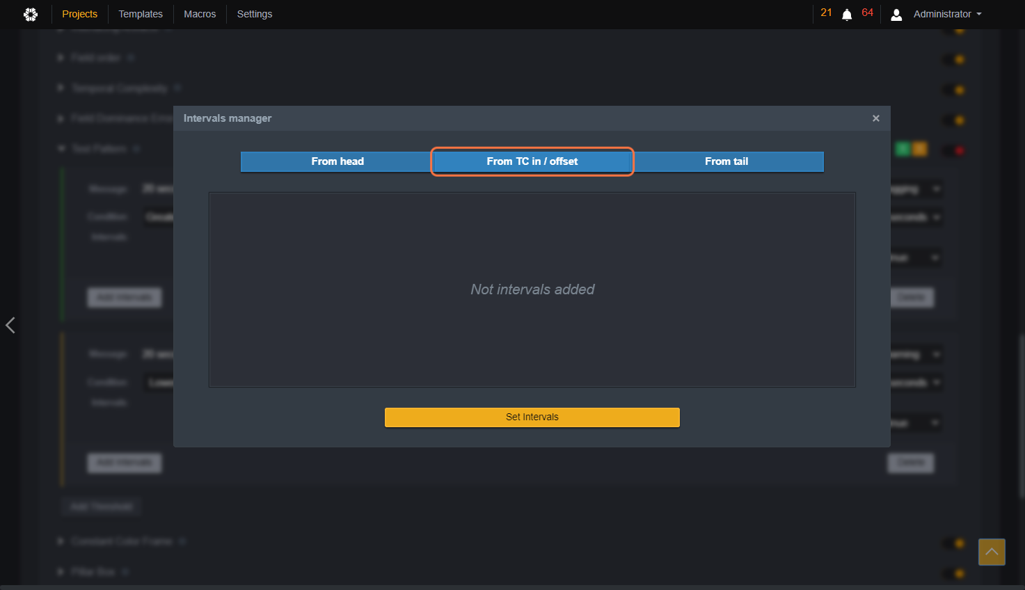 Click on From TC in / offset.