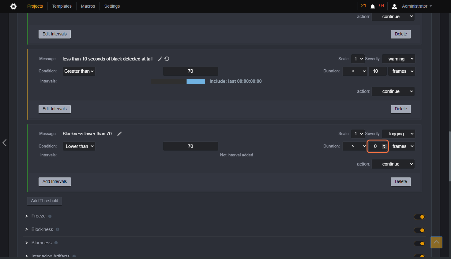 Configure a warning/critical threshold with the condition "blackness lower than 70".