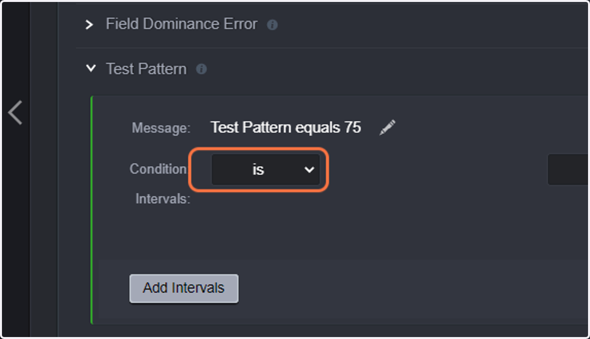 Now select the condition Test pattern equals 75.