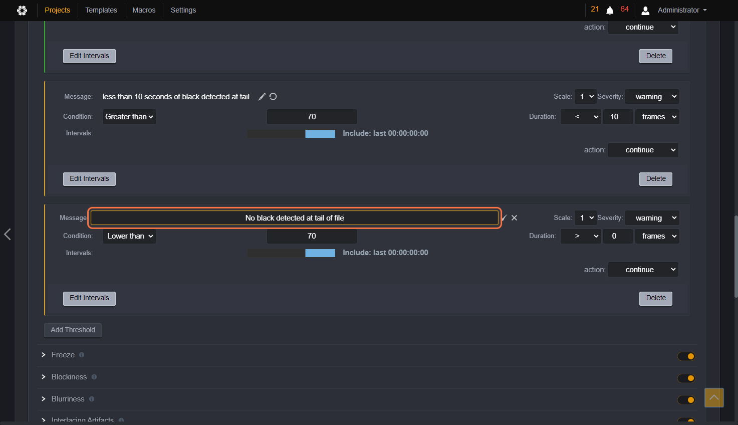Customize your message by typing "No black detected at tail of file".