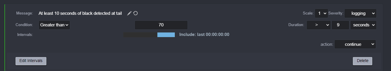 Customize the message by typing something similar to "at least 10 seconds of black at tail detected".