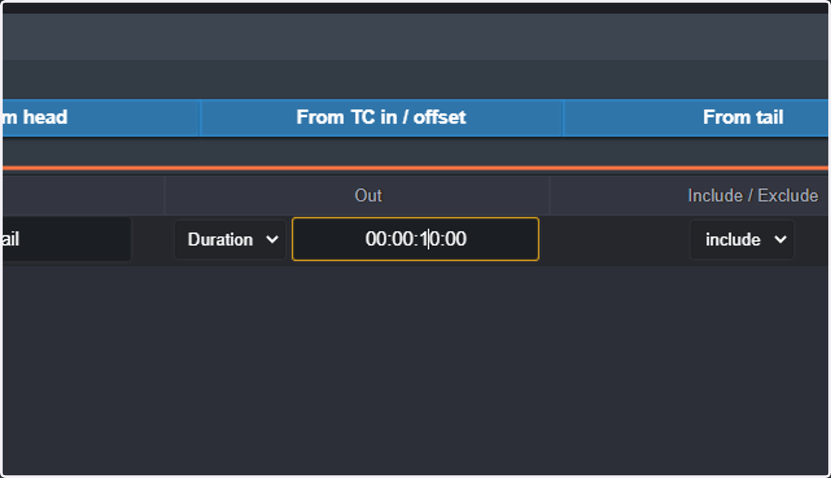 Select duration and Type "00:00:10:00".