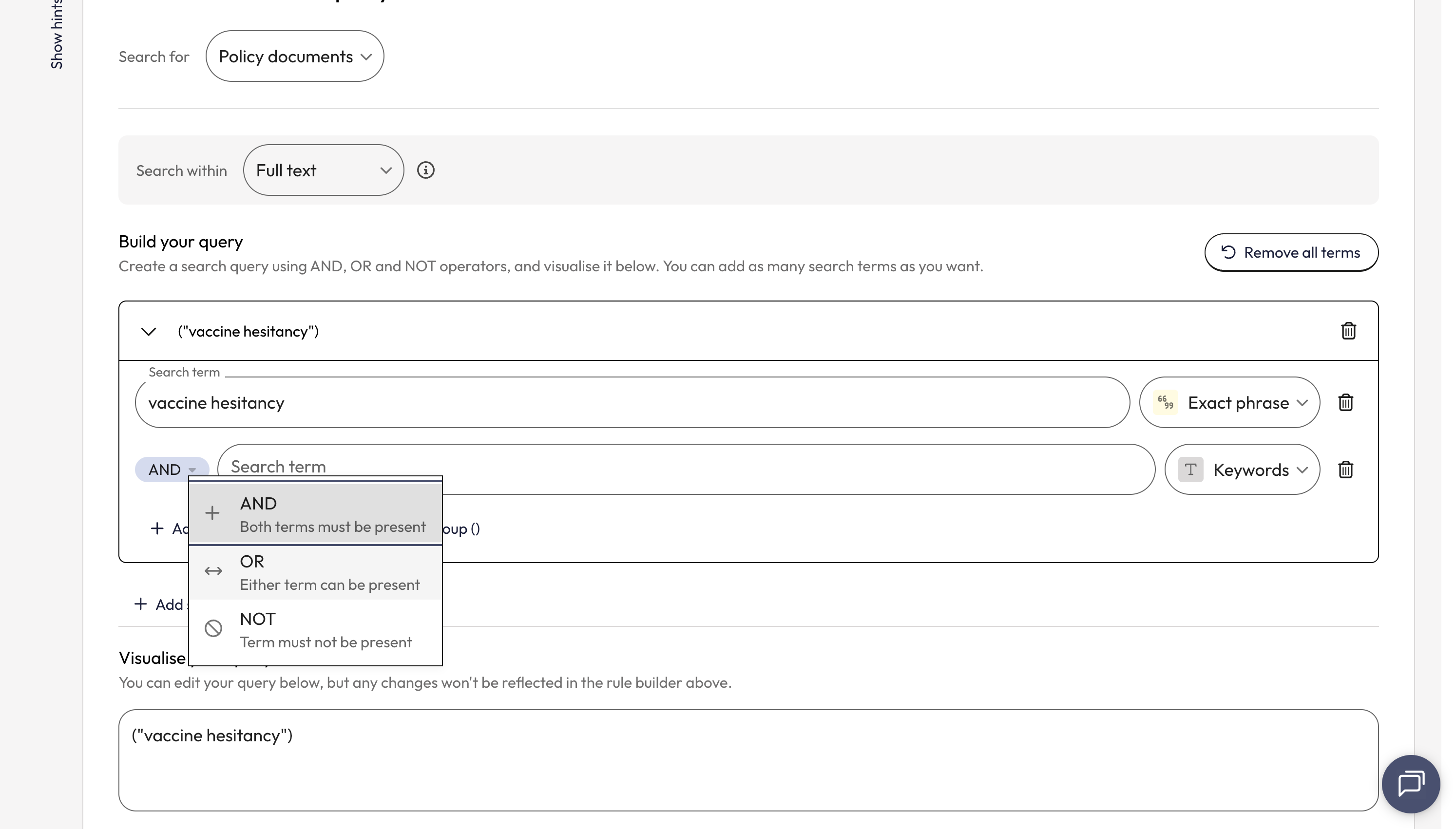Select 'OR' from the dropdown