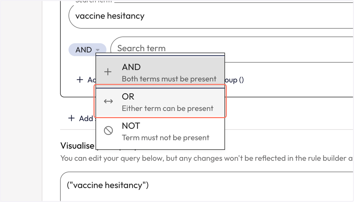 Select 'OR' from the dropdown
