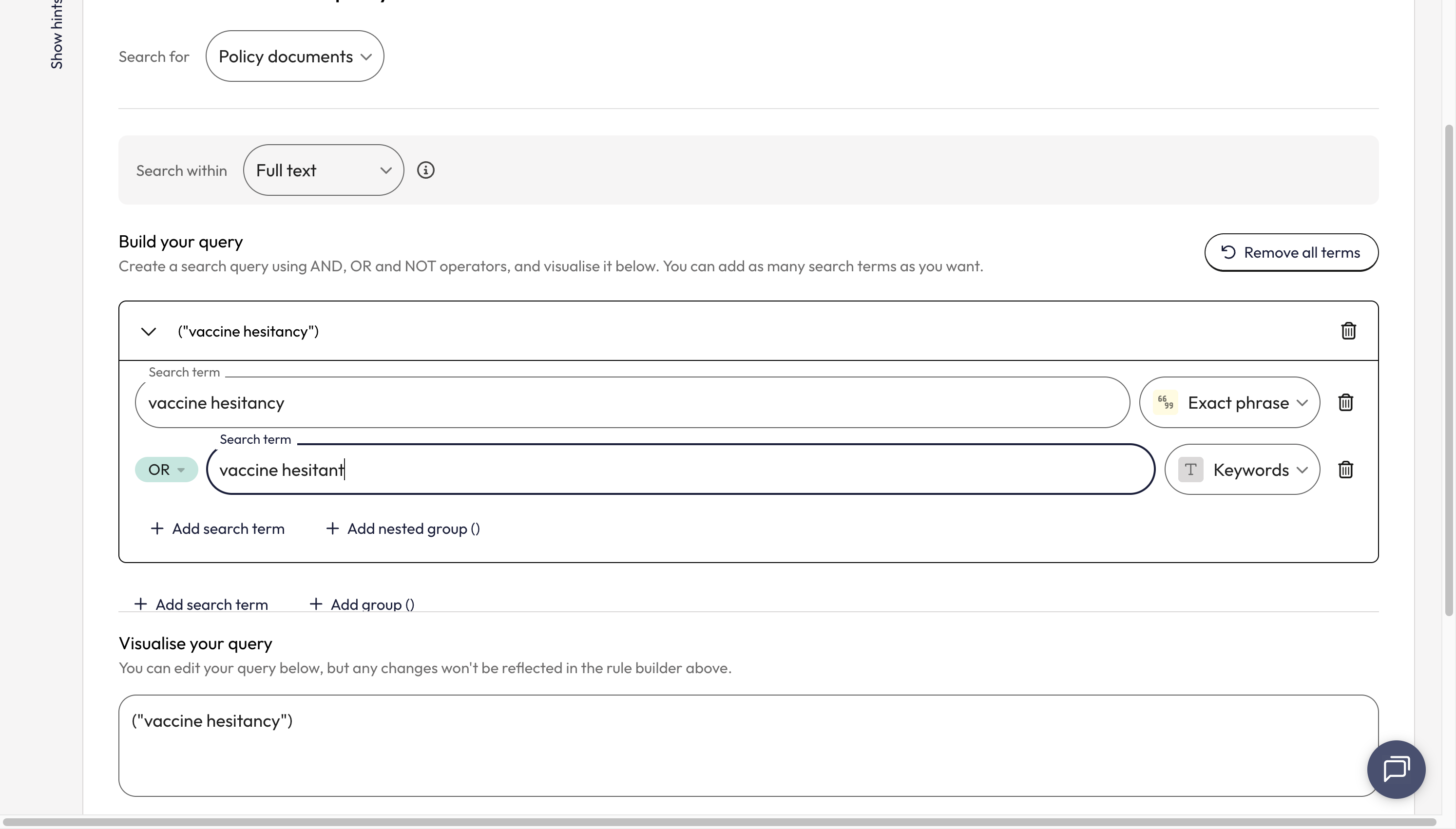 Add your next term to the second search box.