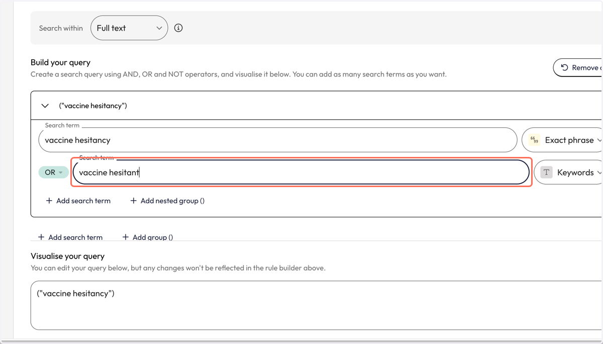 Add your next term to the second search box.