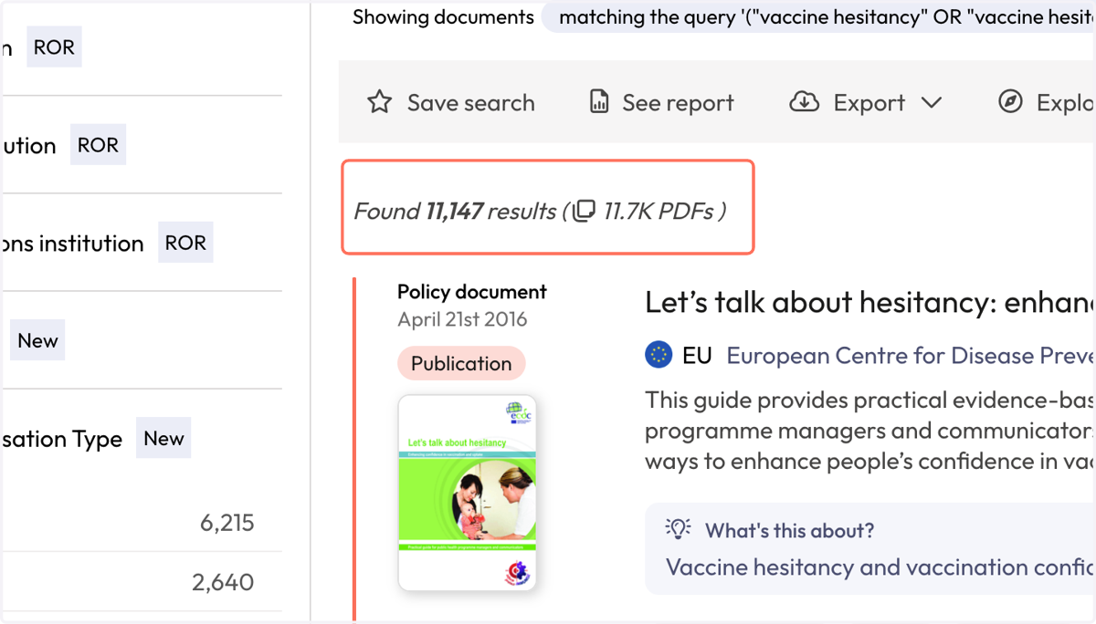 We will tell you how many documents contained one of your search terms.