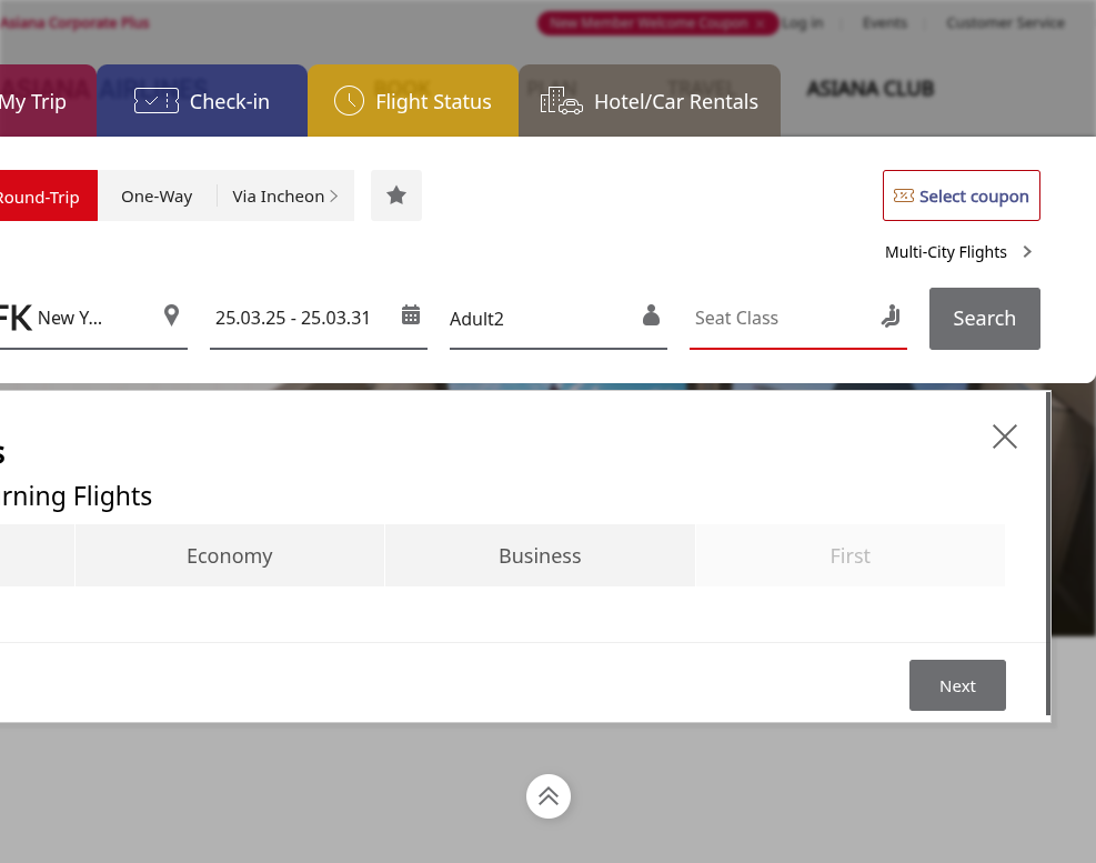 Click on Select Seat Class