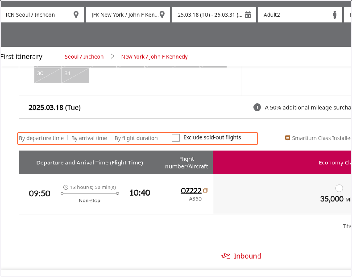 Click on By departure time…