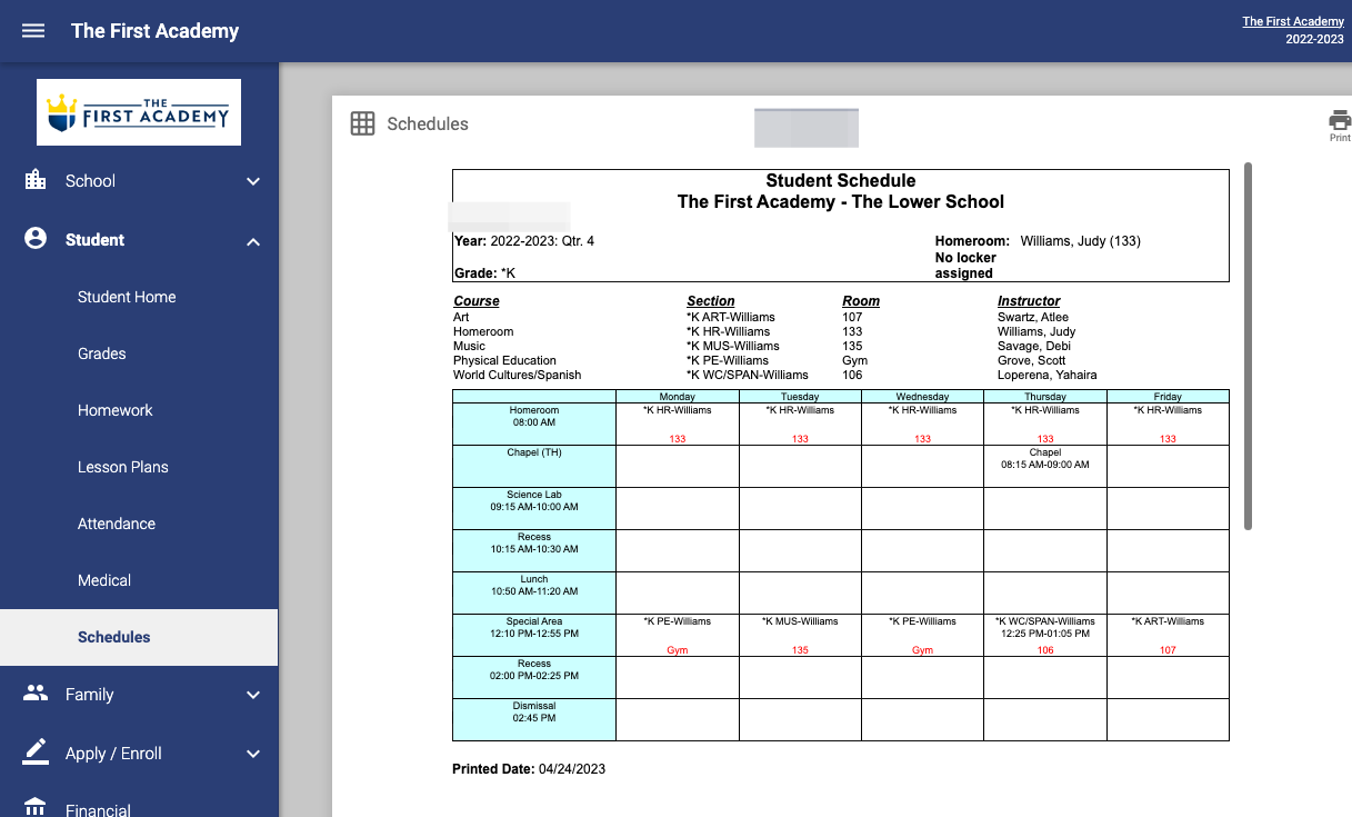 Student (Schedules)