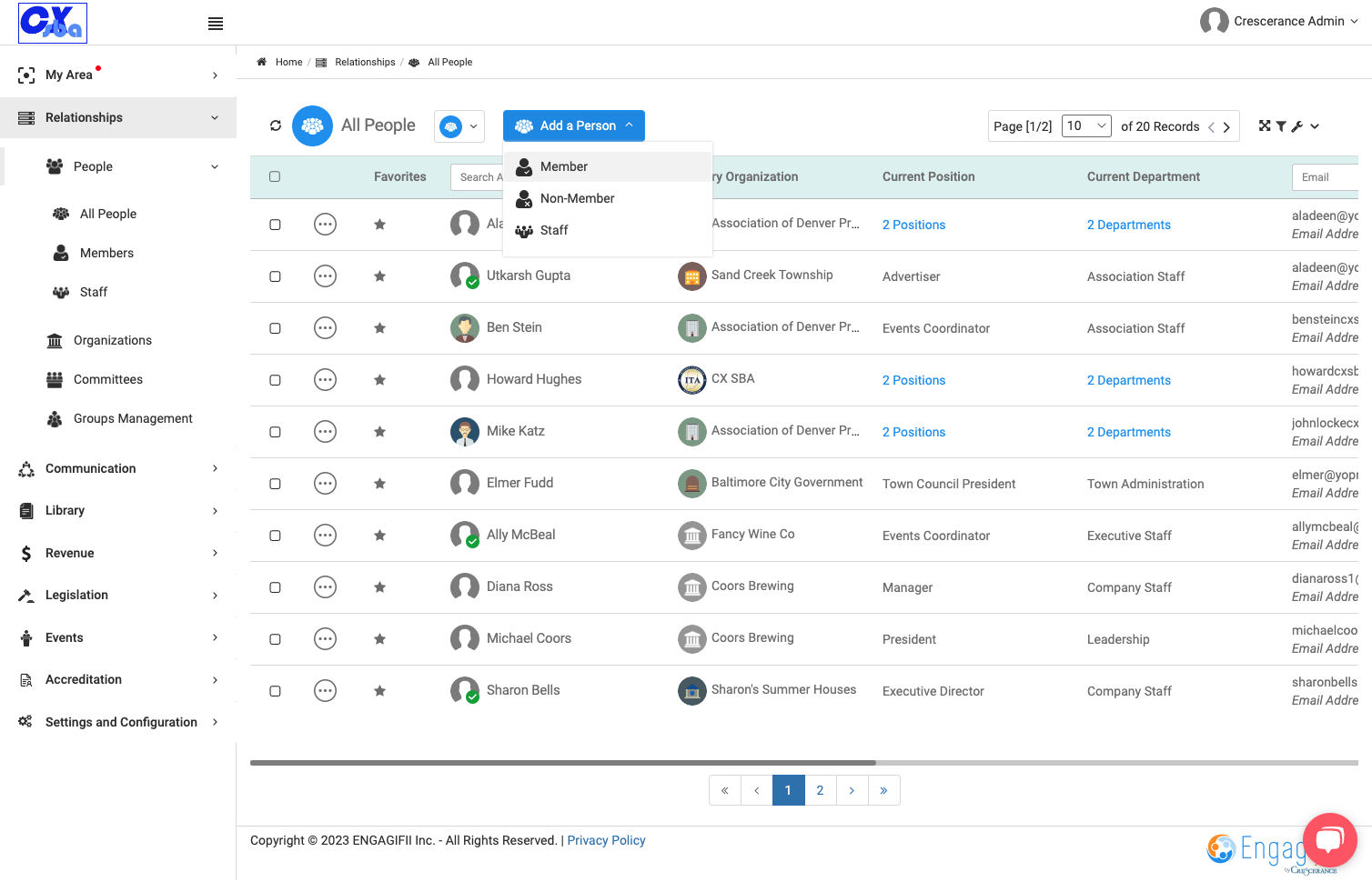Choose what type of person you are adding, Member, Non-Member or Staff