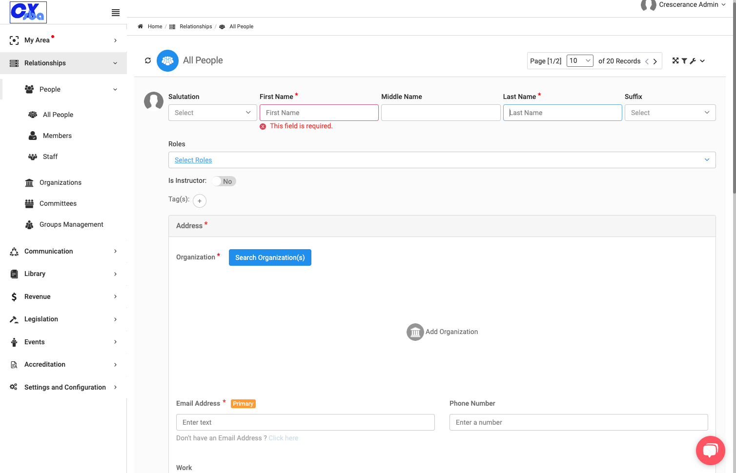 Click on Select Roles and select the role for the person you are adding