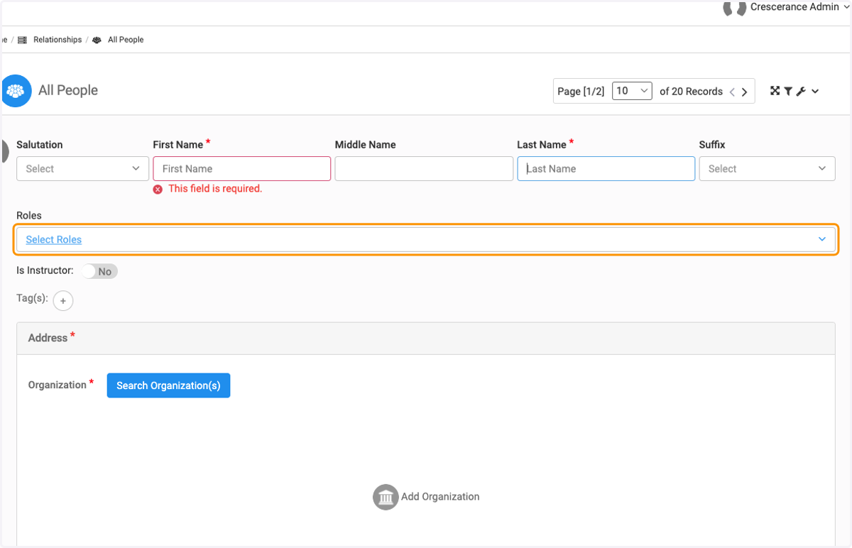 Click on Select Roles and select the role for the person you are adding