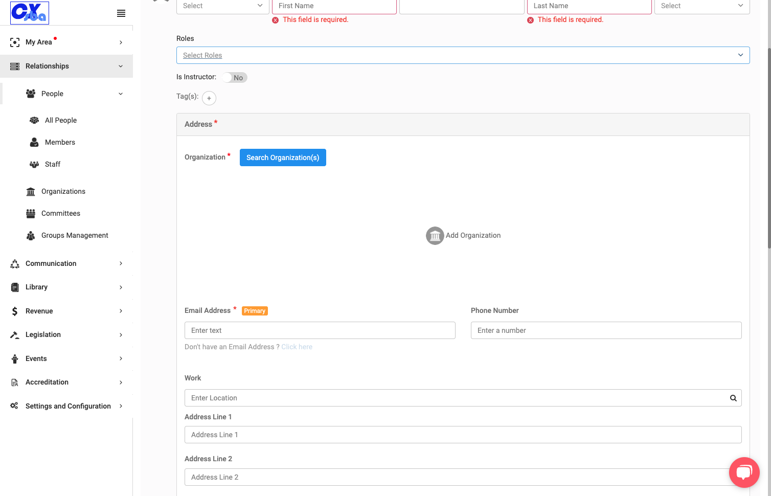 Enter an email address. If the person doesn't have an email address, click on 'Don't have an Email Address' and the system will auto-generate one