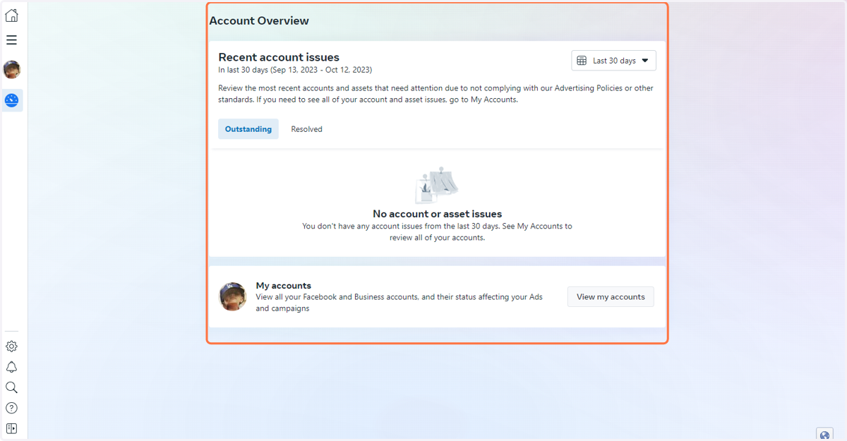 You may also view your Account Quality status by navigating to the following link below (note that this link redirects to https://business.facebook.com/business-support-home/