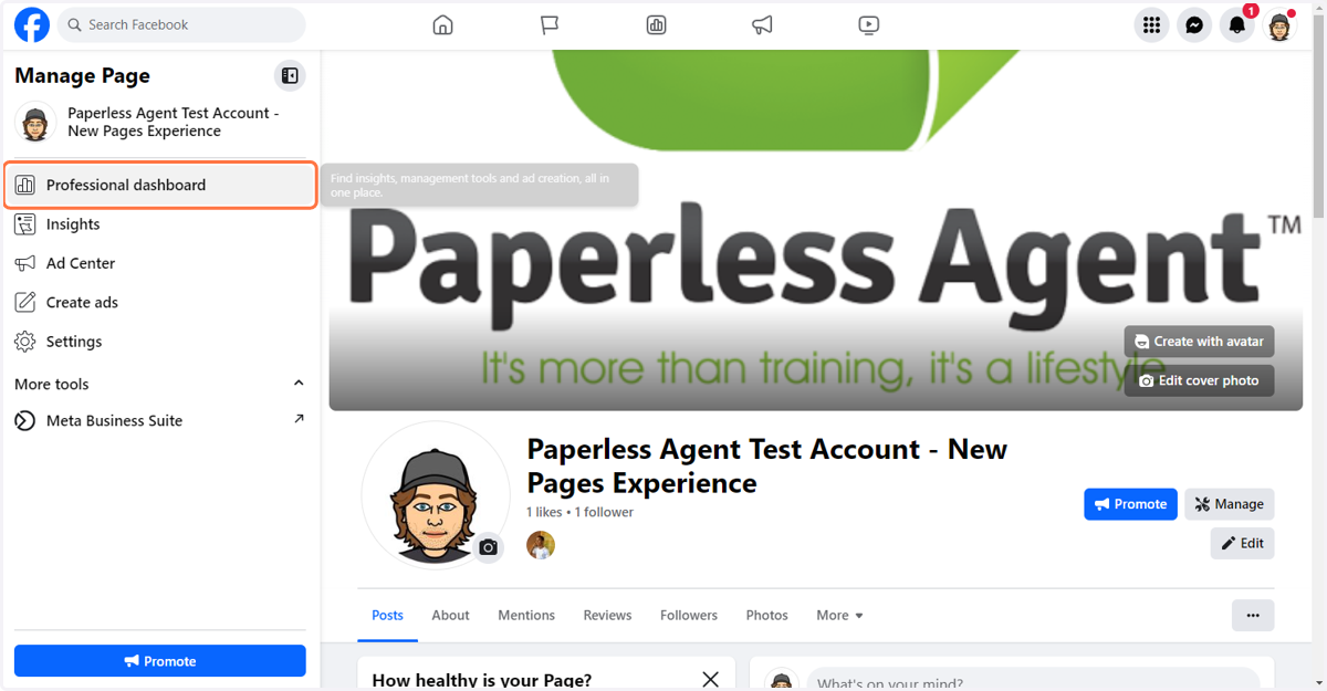 Click on Professional dashboard