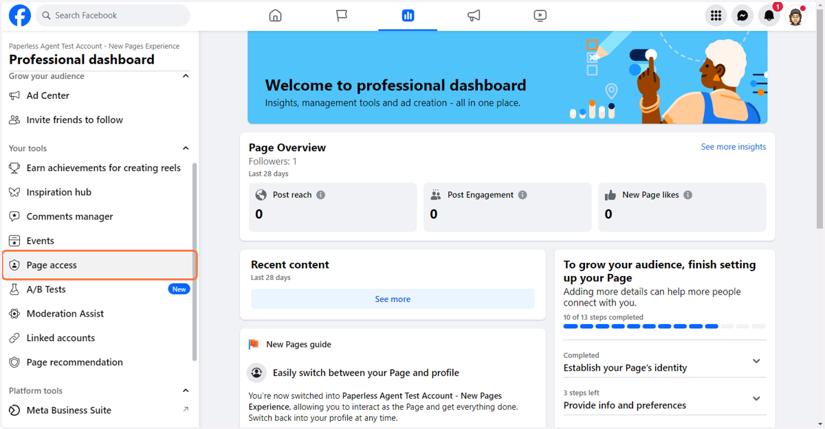 Click on Page access