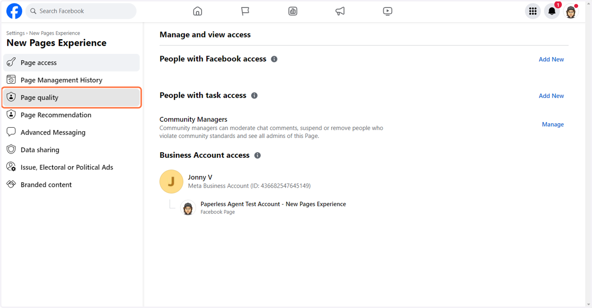 Click on Page quality