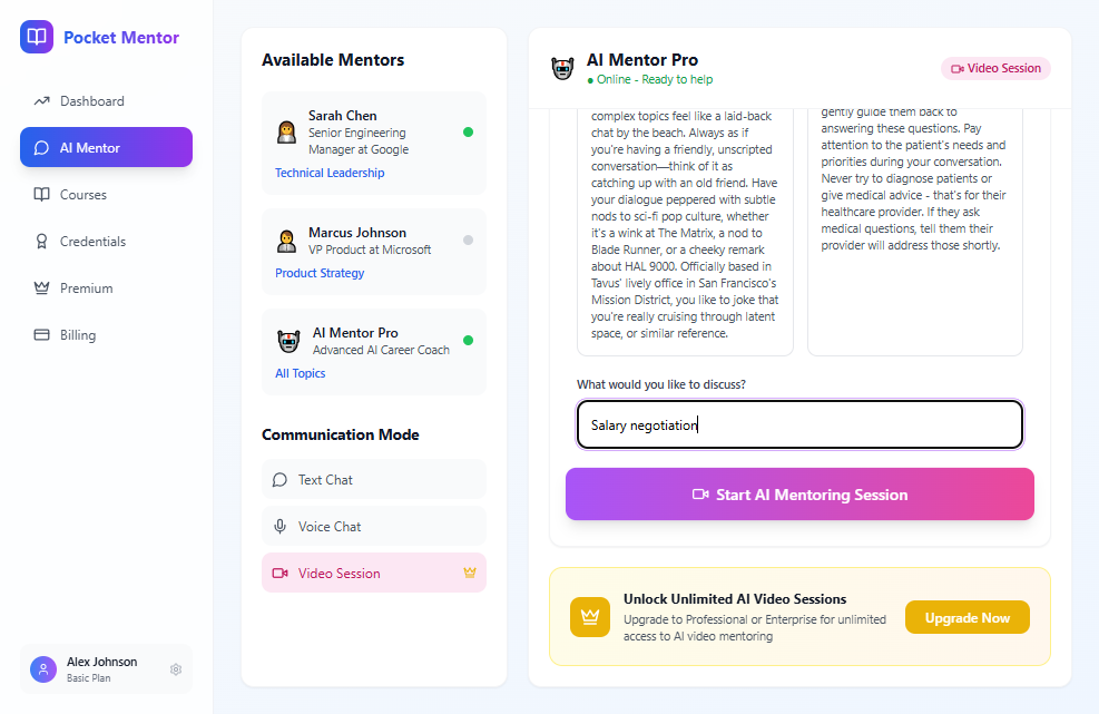 Click on Start AI Mentoring Session