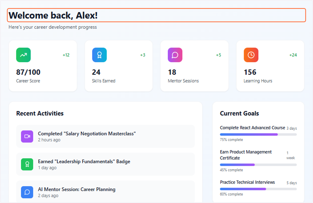 Click on Welcome back, Alex!