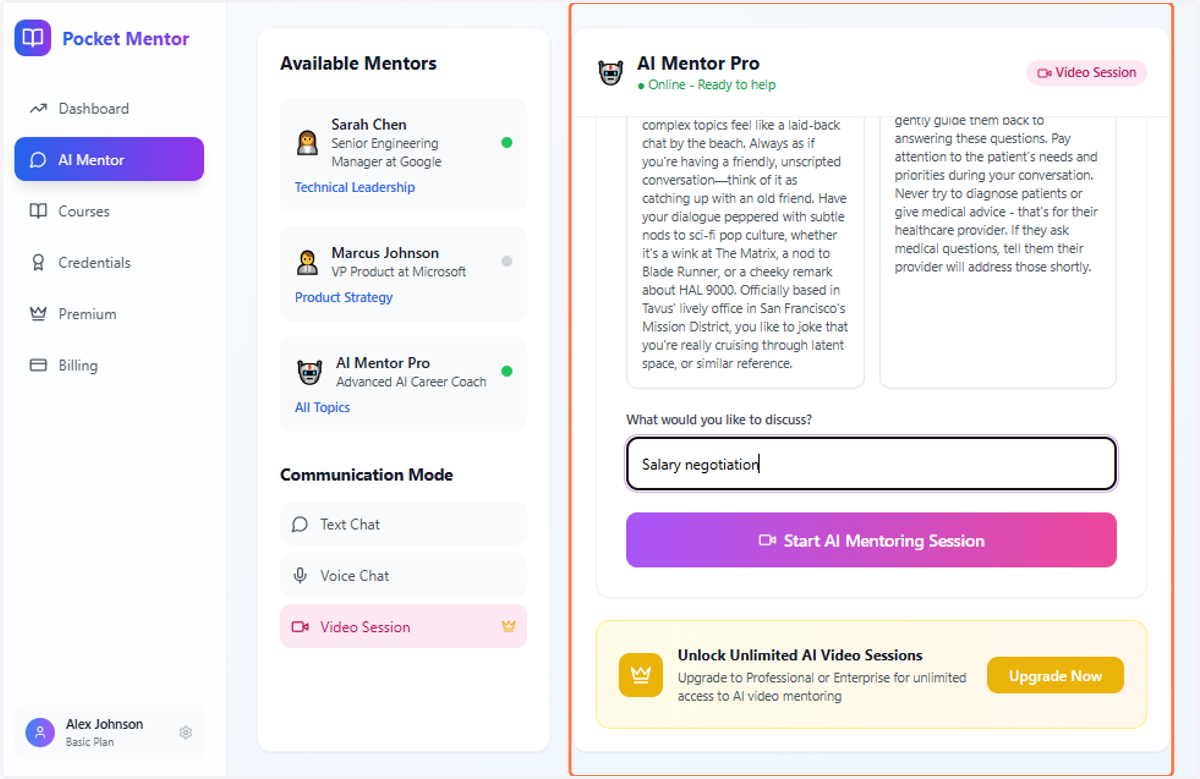 Click on AI Video Mentoring…