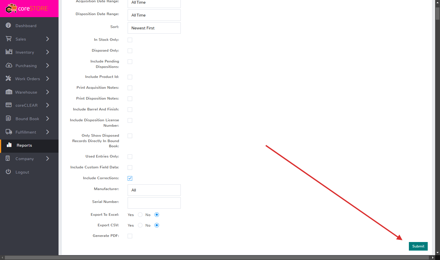 5. Once the Filters have been applied, simply click "Submit" at the bottom-right.