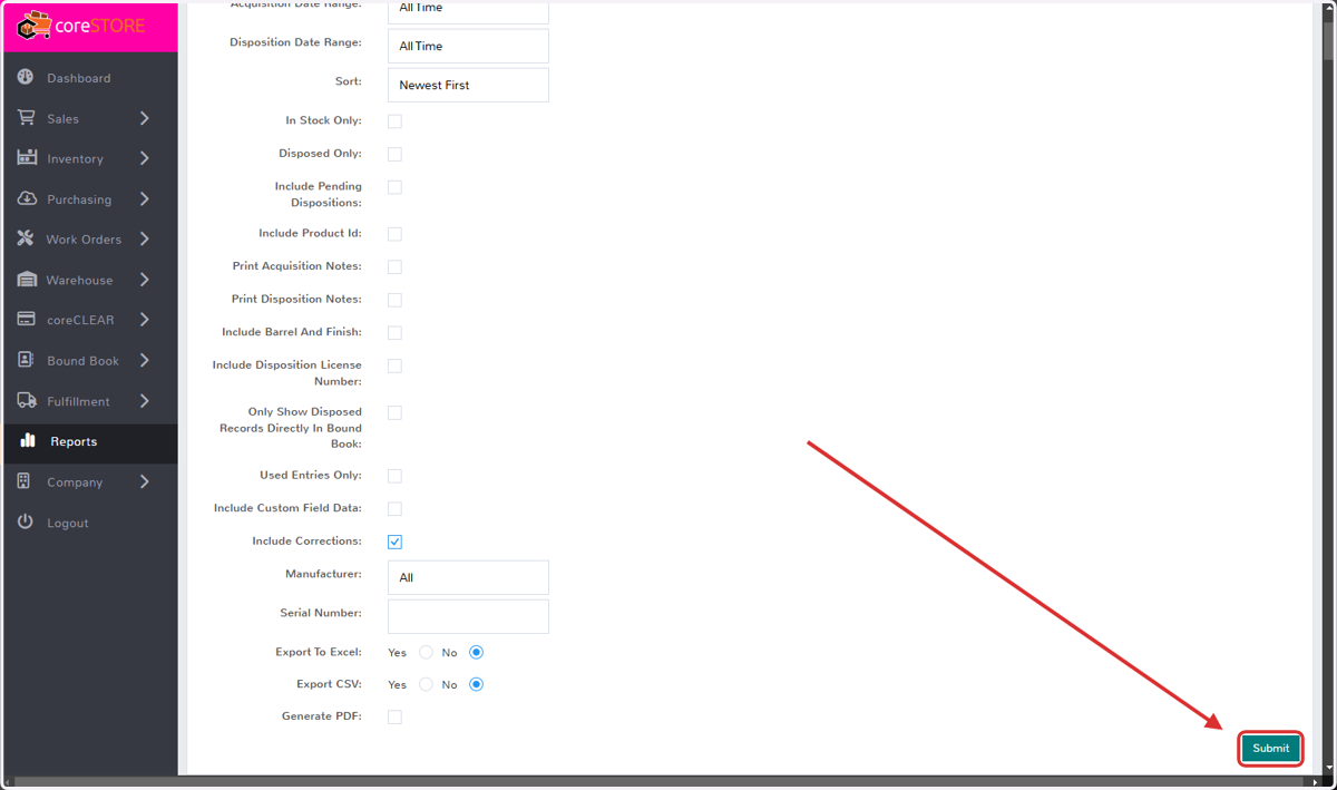 5. Once the Filters have been applied, simply click "Submit" at the bottom-right.