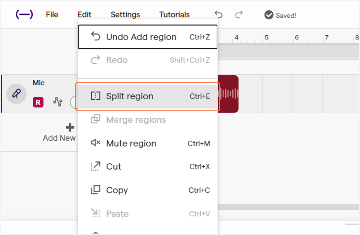 Click on Split region…