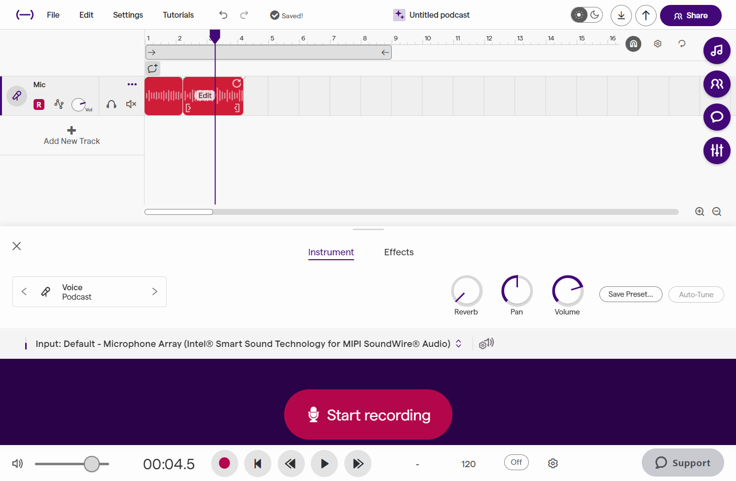 Drag the purple playhead to the end of the mistake
