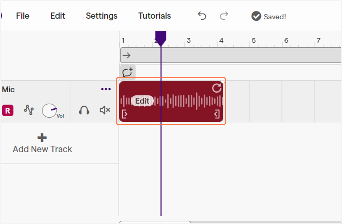 To edit out a mistake, move the purple playhead to the beginning of the mistake