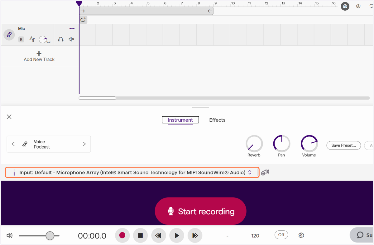 Click on Input: to check to make sure the right microphone is selected