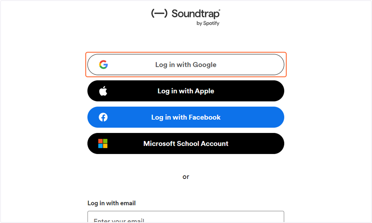 Click on Log in with Google
