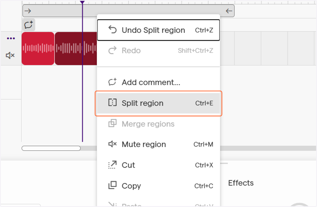 Click on Split region…